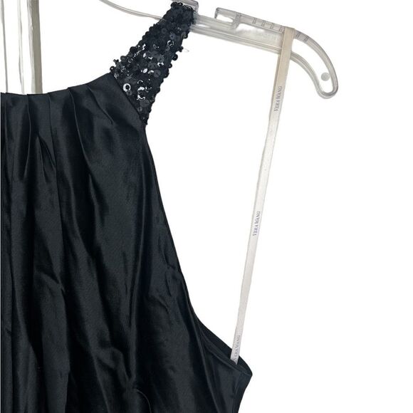 Vera Wang Black Satin Sleeveless Sequin Neck Keyhole Back Evening Maxi Gown 8 - Picture 6 of 16